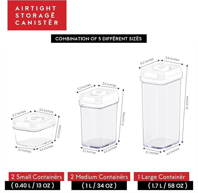 DWËLLZA KITCHEN Airtight Food Storage Containers with Lids - 5 Piece Set - Kitchen Accessories - Pantry Organization and Storage Containers for Food - Clear BPA-Free - Keeps Food Fresh & Dry - Image 5