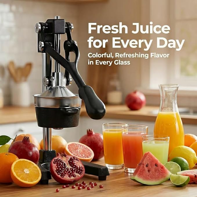 Y-ME Cast Iron Juicer, Heavy Duty Manual Citrus Press & Lemon Squeezer, Hand Juicer with Stainless Steel Strainer, for Orange, Lemon, Lime & Grapefruit, Black - Image 4