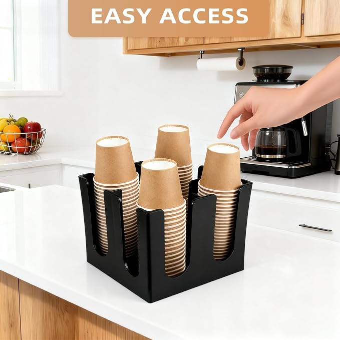 Black Commercial Cup and Lid Holder with Straw Organizer,Disposable Coffee Cup Condiment Dispenser for Countertop Org, Bar, Beverage Cup, Kitchen, Breakroom 8.66"x8.66"x7.87" (Square cup holder) - Image 3