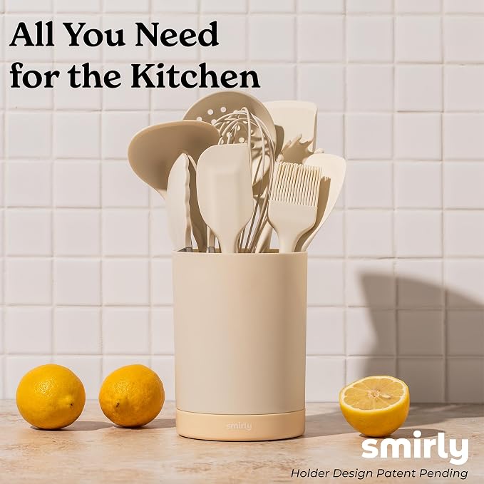 SMIRLY Silicone Kitchen Utensils Set with Holder: 20 Piece Cream White Silicone Cooking Utensils Set for Nonstick Cookware - Image 5
