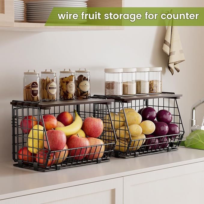Hanging Fruit Basket for Kitchen, 3 Pack Vegetable Produce Basket | Wall Mounted & Countertop Wire Storage Basket for Potato Onion Fruits Vegetables, Pantry Organizers Storage - Image 2