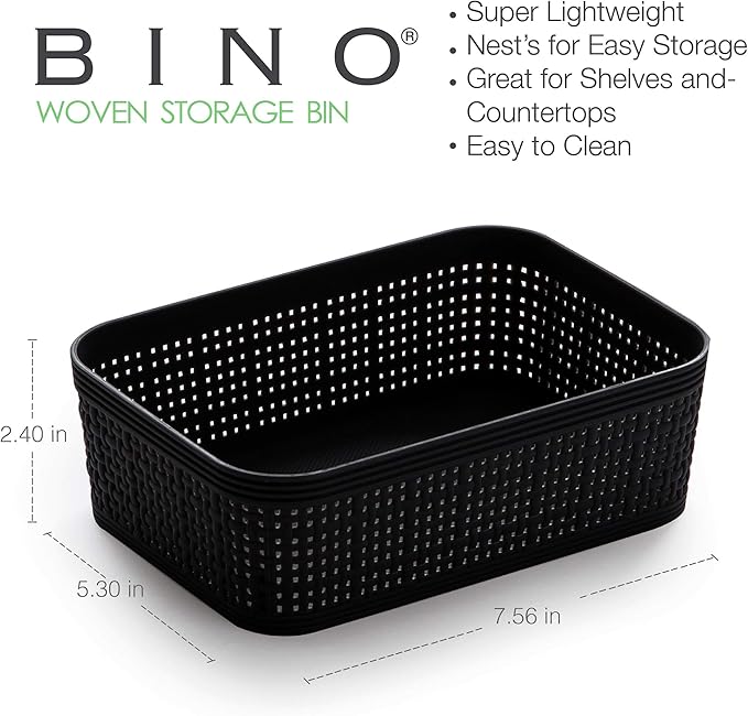 BINO | Woven Plastic Basket | XS (Black), 5-Pack | THE JUTE COLLECTION | Home Organization, Space - Saving Storage, Stylish Design | Jute Basket | Plastic Storage Basket - Image 2