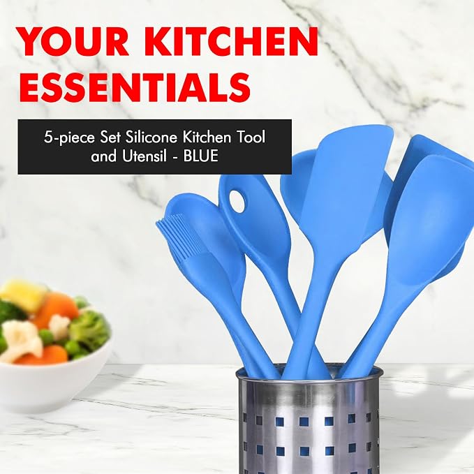 Chef Craft 42075 5 Piece Silicone Kitchen Tool and Utensil Set, Blue - Image 2