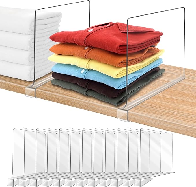 Acrylic Shelf Dividers, Clear Shelf Divider for Closet Organization 12PCS Closet Shelf Divider Closet Dividers for Shelves Shelf Organizer for Closet Shelf Organizer for Wood Closet Cabinets Separator by OMGelic