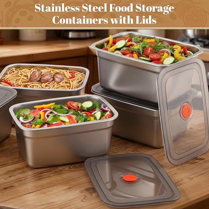 12 Pcs 101oz Stainless Steel Food Storage Containers with Leak-proof Lid, Large Reusable Metal Meal Prep Container Stackable BPA free Marinating Box, Kitchen Fridge Freezer Dishwasher Safe - Image 5
