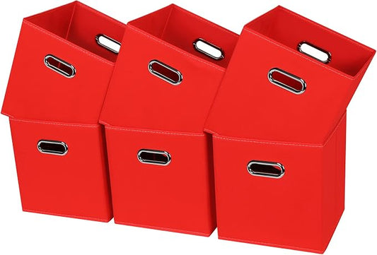 Black Fabric Cubby Storage Bins,13x13x13 Inches ,Cube Organizer Bin Foldable Storage Boxes with Dual Handles Fabric Organizer Box and collapsible Storage basket,Set of 6 ,Red by Yunkeeper