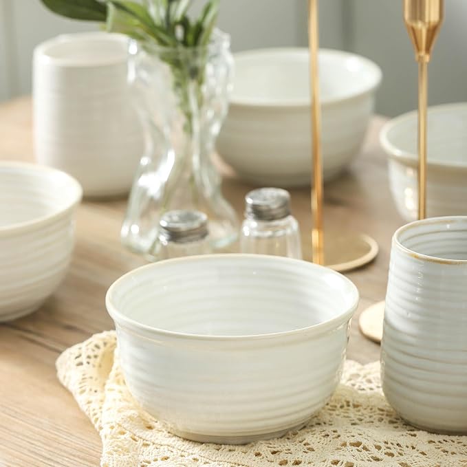 Hasense Cereal Bowls, 20 Ounce Soup Bowls Set of 6, Ceramic Deep Bowl for Kitchen, Perfect for salad Pasta Dessert Oatmeal, Dishwasher and Microwave Safe, Clay-Infused White - Image 6