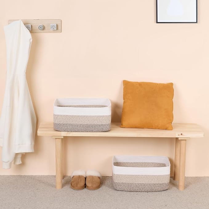 MiniArk Large Storage Baskets for Shelves, 17 x 13 x 7.5” Closet Organizers Bins for Clothes Blanket Towels, Baby Nursery, Toy Baskets Box, Woven Rope Baskets, 2 Packs Gradient Brown - Image 6