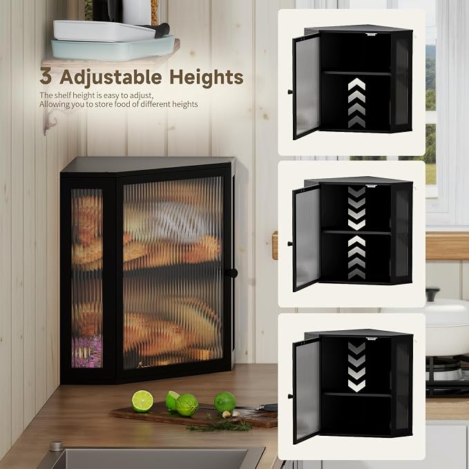 Corner Bread Box for Kitchen Countertop,Bread Storage (Black, Extra Large) | Double Layer Large Capacity Bamboo Bread Container Bin with Acrylic Door,Height Adjustable - Image 5
