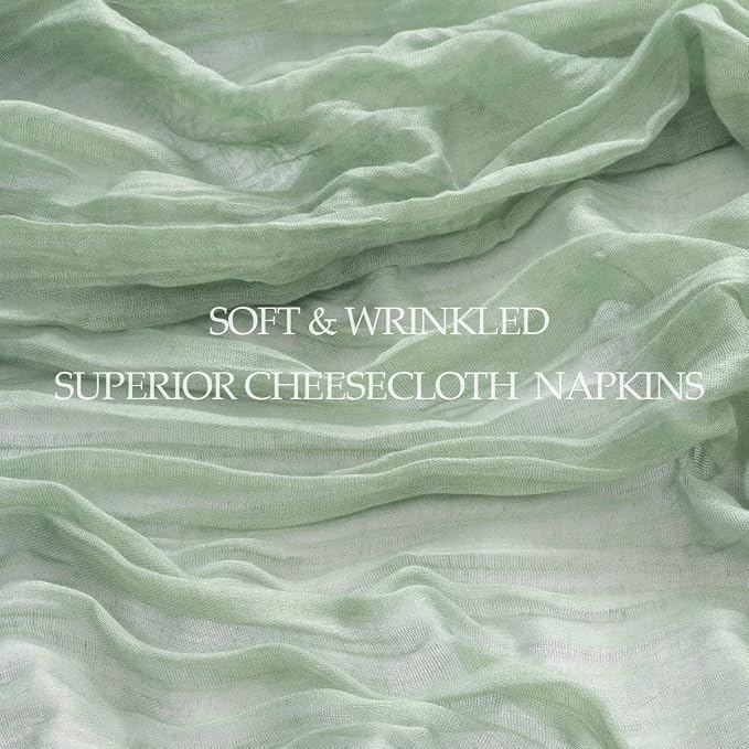 DeZerlor Sage Green Washable Cheesecloth Napkins Set of 20 for Party | Reusable Summer Cloth Napkins Bulk, for Wedding Bridal Baby Shower Dinner Cocktail Birthday Home, 21x21 Inches - Image 7