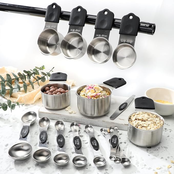 Magnetic Measuring Cups and Spoons Set of 16 Includes 7pcs Stainless Stee Stackable Nesting Magnetic Measuring Cup 9pcs Magnetic Measuring Spoon for Dry and Liquid Ingredients - Image 5