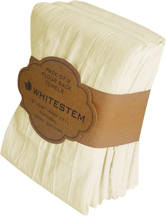 Flour Sack Towels | Tea Towel for Crafts | Kitchen | Dish | Cotton Blank Towel for Embroidery | Baking Bread Proofing Linen Cover | Thick Absorbent Quick Dry | 3 Pack 18"x28" Natural by WHITESTEM