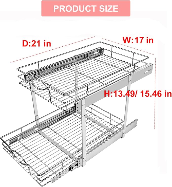 Sikarou Pull Out Cabinet Organizer 17"W 21"D 2-Tier Slide Out Storage Shelf - Image 2