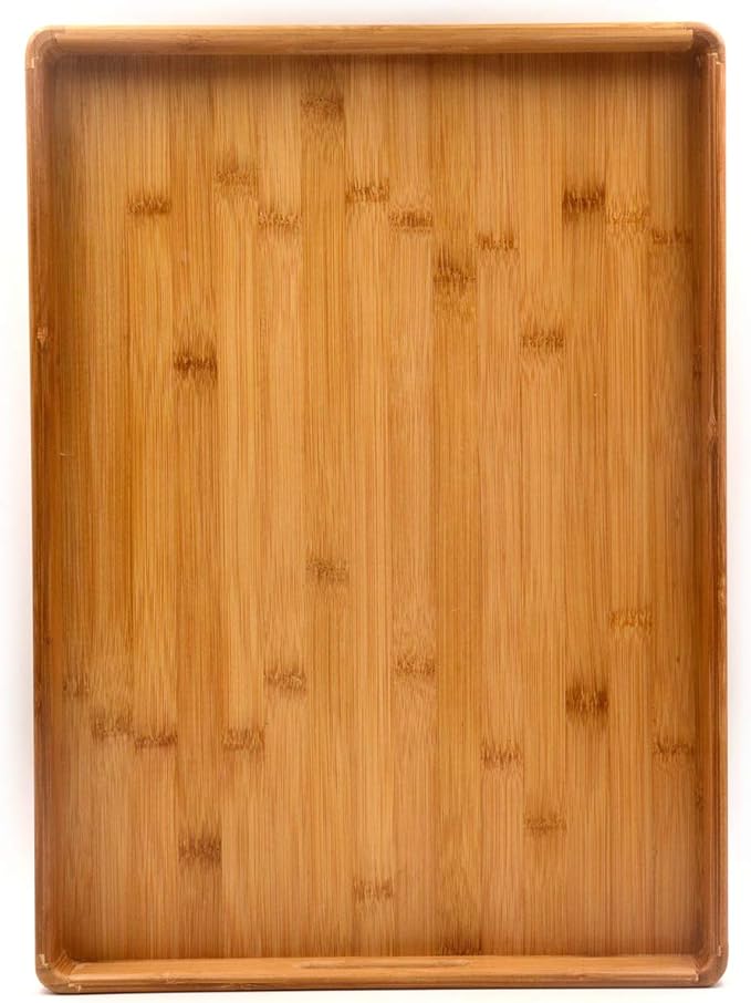 Bamber Large Bamboo Serving Tray Decorative Coffee Tea Platter 18 x 13 x 1.2 Inches by Bamber