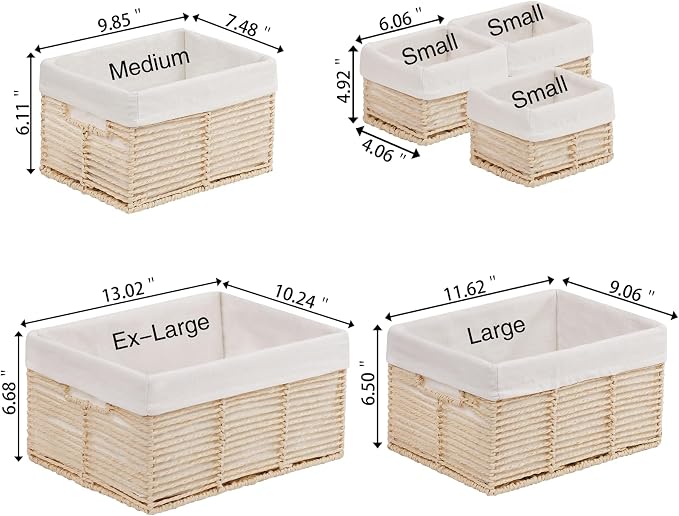 Wicker Storage Baskets, 6 Pack Baskets for Organizing, Wicker Basket with Handle, Rectangular Basket for Storage Shelves, Cube Storage Bins for Closet/Clothes/Dresser, Beige - Image 2