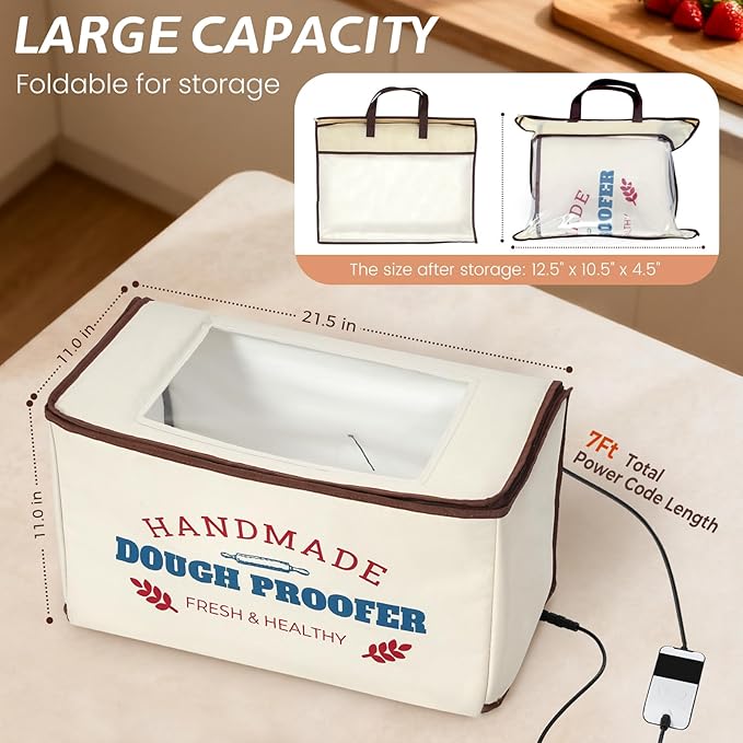 Extra Large Dough Proofing Box50-130°F, 3-Sided Heat 24HTimer | Extra-large foldable proofing box includes 3-sided heat, 50-130°F control, beep alert and storage bag for dough and seedlings - Image 3