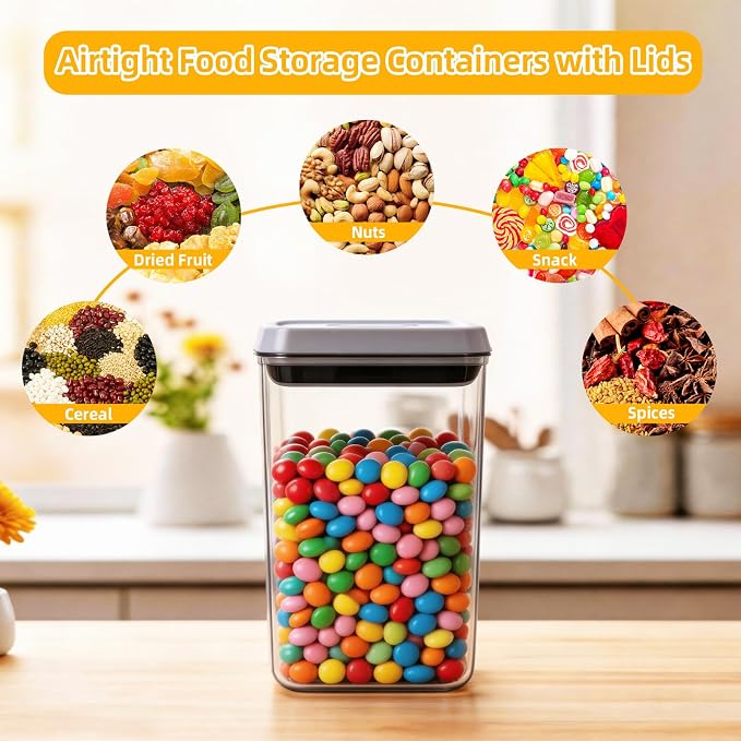 Pop Push Button Airtight Food Storage Containers 3 Pack (1.8Qt) | BPA-Free Stackable Rectangular Canisters for Coffee Beans, Snacks, Cereal, Grains, Dry Food - Image 4