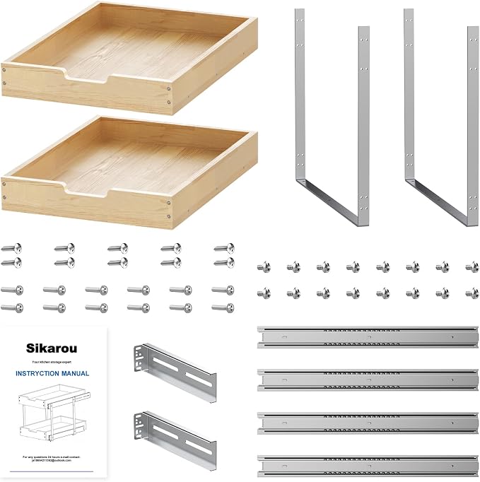 Sikarou Wood Pull Out Cabinet Organizer 2 Tie 14" W x 21" D, Heavy-Duty Sliding Drawers for Inside Cabinets Storage and Organization for Kitchen, Pantry, Bathroom - Image 6