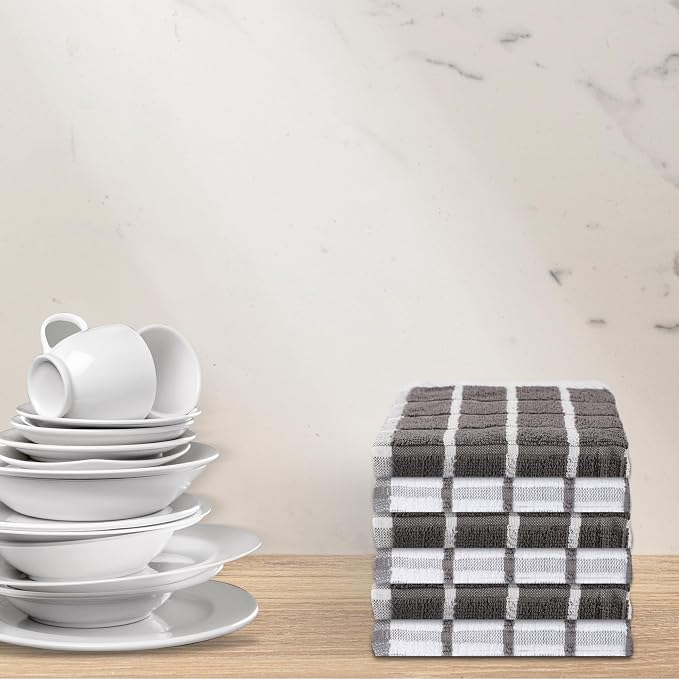 Urban Villa Kitchen Towels Cotton Dish Towels 12”x12” (Set of 6) Grey White - Image 8