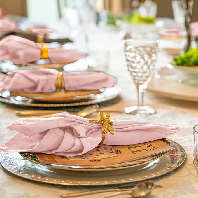 36 Pack Pink Cloth Napkins, 16 x 16 Inch Cotton with Fringe Settings | Handmade washable reusable cotton dinner napkins in bulk for weddings, parties, rustic boho table settings - Image 6
