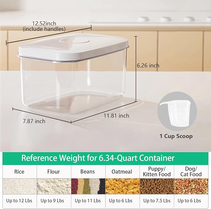 Airtight 12 Lbs Flour Sugar Storage Containers 6.34 Qt Rice Holder BPA Free | Clear PET Plastic Pet Dog Cat Food Storage Container with Pop Up Lid Dry Food Bin for Kitchen Pantry Organization - Image 3