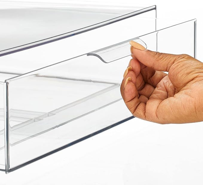 mDesign Wide Plastic Stackable Bathroom Storage Organizer Bin with Pull Out Drawer for Cabinet, Vanity, Shelf, Cupboard, Cabinet, Countertop, Closet Organization - Lumiere Collection - 2 Pack - Clear - Image 4