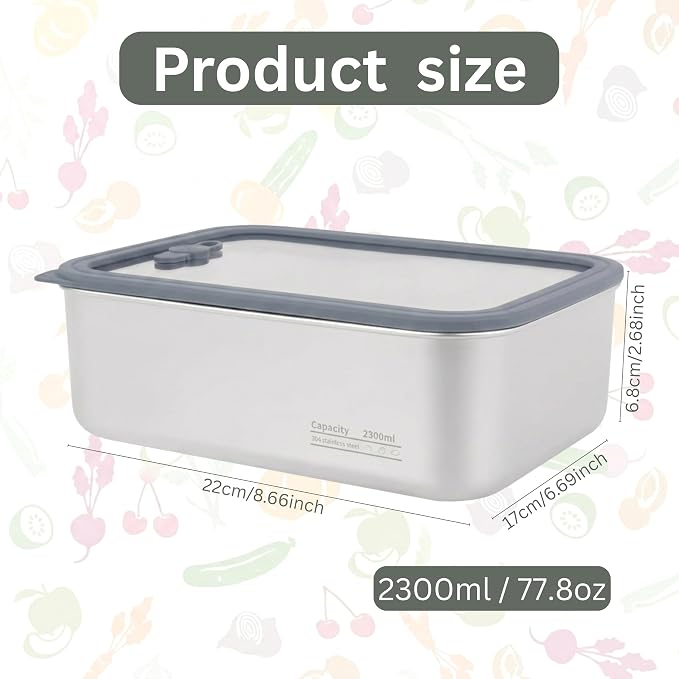 Stainless Steel Food Storage Container-2300ml Leakproof, Airtight Stainless-Steel Bowl with Lid, Freezer/Dishwasher/Microwave Safe Container, Durable & Stackable Stainless Steel Container with Lid - Image 2