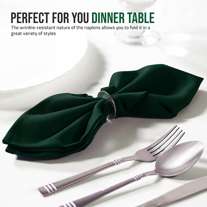 Utopia Home [12 Pack, Hunter Green] Cloth Napkins 20x20 in, 100% Polyester | Hemmed Edges, Washable and Reusable Ideal for Parties, Weddings and Dinners - Image 4