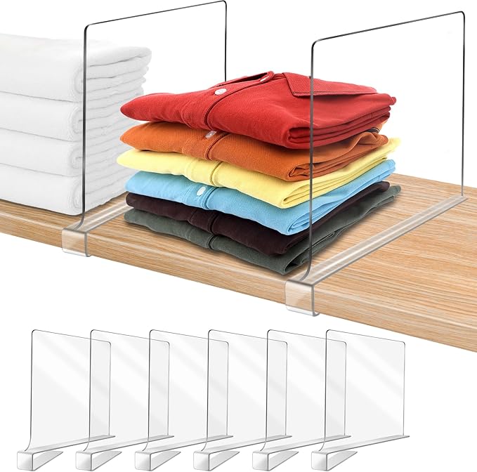 11 Inches [Extra Tall Version] Clear Shelf Dividers for Closet Organization and Storage, 6 Pack Purse Organizer for Closet Acrylic Adjustable Bookshelf for Organization, Perfect for Sweater, Clothes by OMGelic