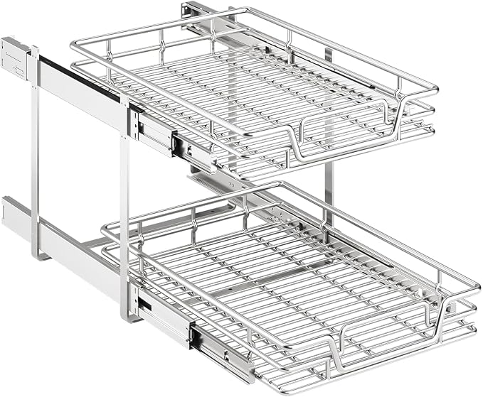 2-Tier Kitchen Cabinet Pull Out Shelf and Drawer Organizer Slide Out Pantry Storaqe Basket in Multiple Sizes (15" W x18 D) by Unknown