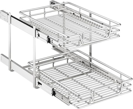 2-Tier Kitchen Cabinet Pull Out Shelf and Drawer Organizer Slide Out Pantry Storaqe Basket in Multiple Sizes (15" W x18 D) by Unknown