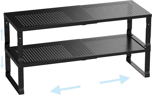 Cabinet Shelf,Expandable Adjustable Stackable Kitchen Organizer,for cabinets, Kitchens, countertops, bathrooms Shelf Organizer (2Packs/Black,Medium) by Ipotivespaceorganization