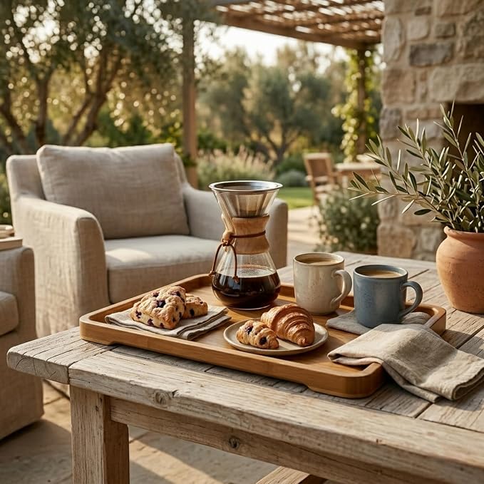 Bamber Large Bamboo Serving Tray Decorative Coffee Tea Platter 18 x 13 x 1.2 Inches - Image 3