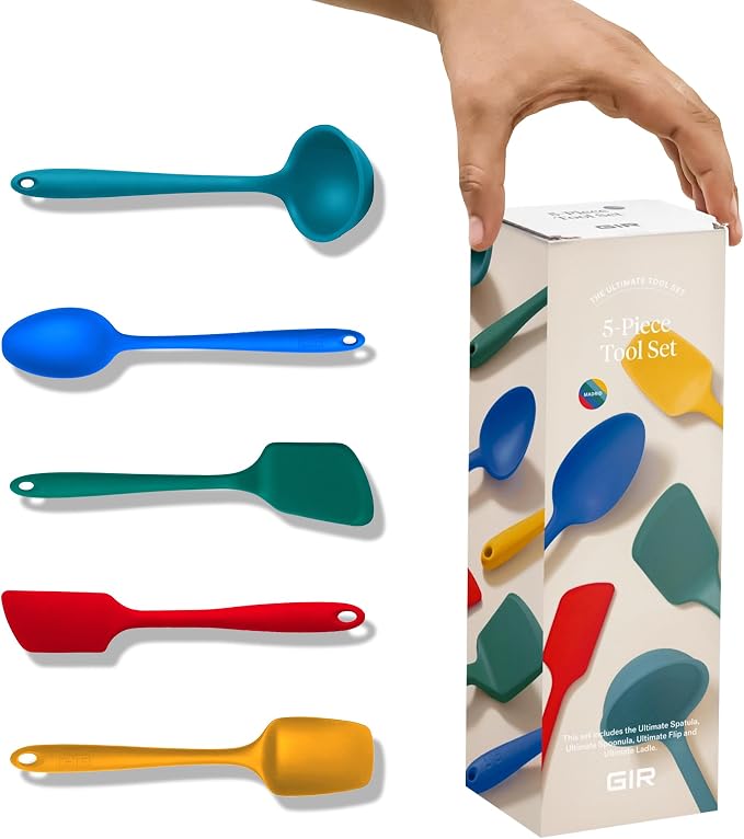 GIR: Get It Right 5-Piece Silicone Ultimate Kitchen Utensils Set - Ladle, Spatula, Flip, Spoon & Spoonula - Non-Toxic Cooking Utensils for Nonstick Cookware, Cooking and Baking - Madrid by GIRGetItRight