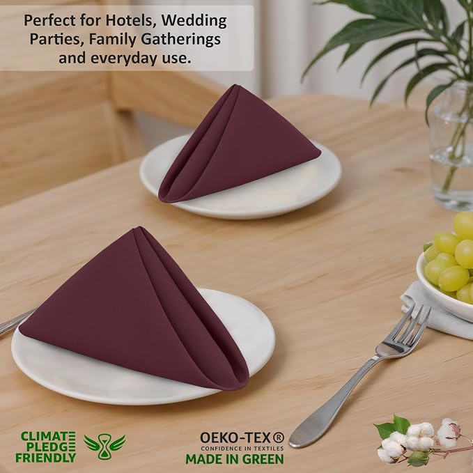 Ruvanti Cloth Napkins Set of 12, 18x18 Inches, 100% Cotton, Washable, Soft & Absorbent, Perfect for Wedding, Christmas, ‎Thanksgiving Dinners - Burgundy - Image 7