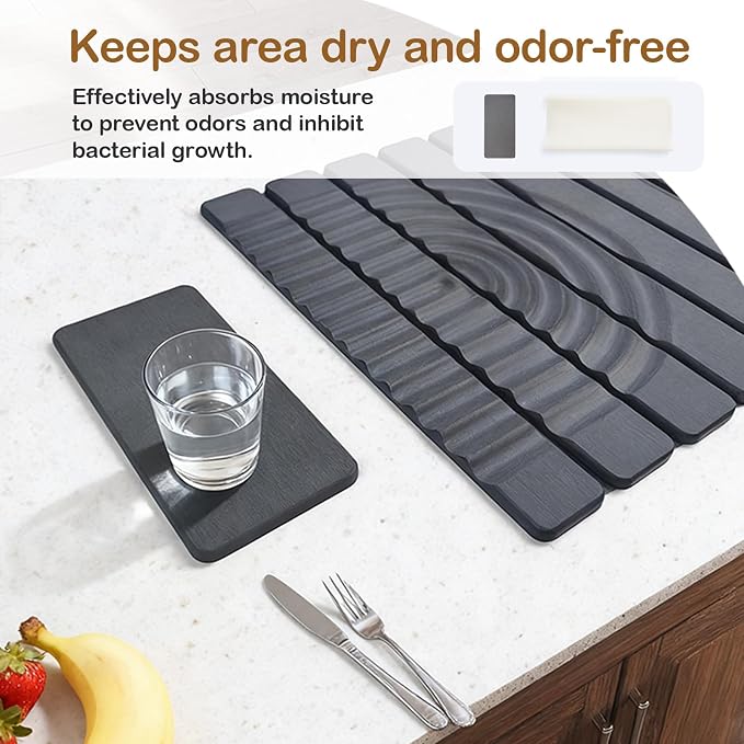 Stone Drying Mat for Kitchen Counter, 23.62"X15.35" Absorbent Diatomaceous Collapsible Quick Drying Dish Mats，Roll This Non-Slip Highly Absorbent Drying Mat Into a Compact Size for Seamless Storage - Image 8