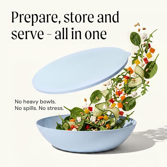 Large Serving Bowl with Lid - Certified Recycled Food-Safe Plastic, BPA-Free, Dishwasher, Microwave, Fridge and Freezer Safe | 4.96qt | Blueberry - Image 2