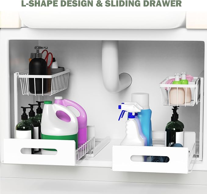 AORESAC Under Sink Organizer, Metal Pull Out Cabinet Organizer 2-tier, Under Sink Slide Out Storage Shelf for Kitchen Bathroom Organizers and Storage, 10.5W x 13D x 11H Inches - Image 2