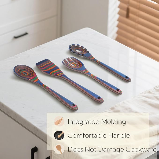 6-Piece Pakkawood Kitchen Utensils | Heat Resistant Wood Kitchen Utensils | Pakkawood Kitchen Cooking Utensil Set | Wooden Spoons for Cooking | Non-Sitck Cooking Spoons | Sapphire - Image 7