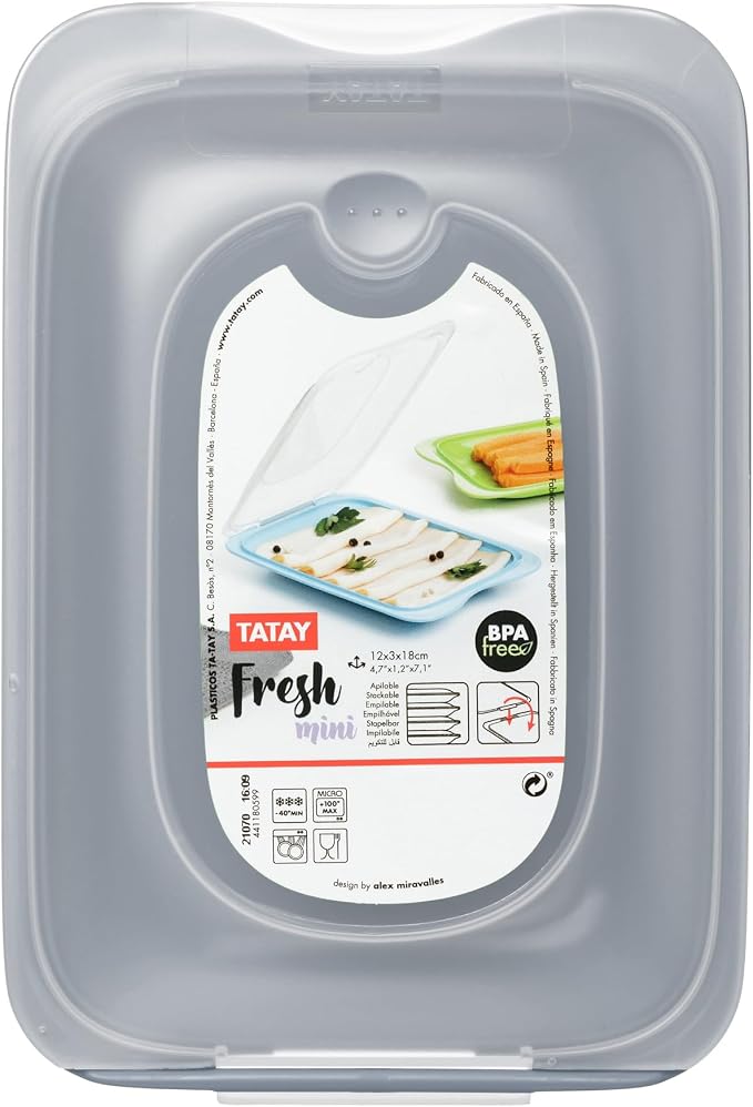 TATAY Cold Meat Containers for Fridge | Set of 3 Mini | Fridge Storage | Removable Lid, Stackable | Microwave, Freezer and Dishwasher Safe | BPA-Free, 12 x 3.1 x 18 cm, Colour Grey - Image 4