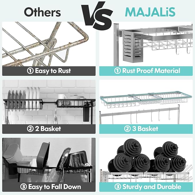 2 Tier Extra Large Stainless Steel Over The Sink Dish Drying Rack | Rust Proof Metal, Expandable Kitchen Sink Drainer, Counter Space Saving, Heavy Duty, Modern Silver, Multifunctional Storage - Image 4