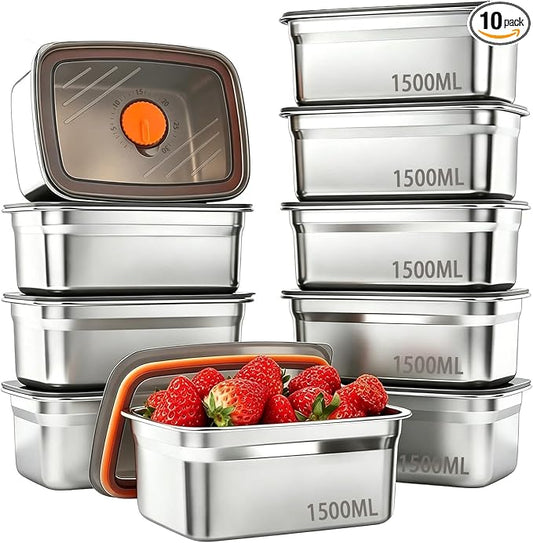 10 Pack 47oz Stainless Steel Food Storage Containers with Lids | BPA Free Leak Proof Metal Meal Prep Reusable Lunch Bento Boxes Women Kids for Gym, Picnic, Office, Outside, Dishwasher Safe by HCKTADD