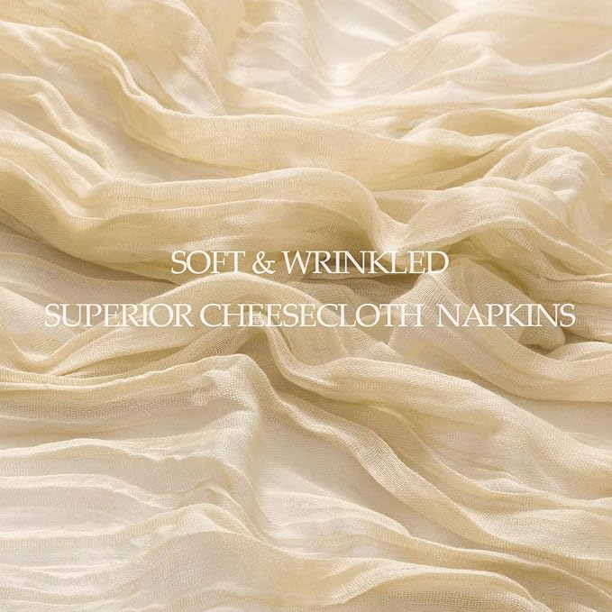 DeZerlor Champagne Washable Cheesecloth Napkins Set of 50 for Party | Reusable Summer Cloth Napkins Bulk, for Wedding Bridal Baby Shower Dinner Cocktail Birthday Home, 21x21 Inches - Image 7