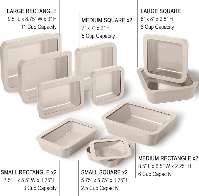 20-Piece Glass Food Storage Containers Set with Lids (10 Containers + 10 Lids) | Microwave-Safe Airtight Seal, Oven-Safe Ceramic-Coated Glass | Zero Plastic, No PFAS/PFOA/BPA [Crema] - Image 2