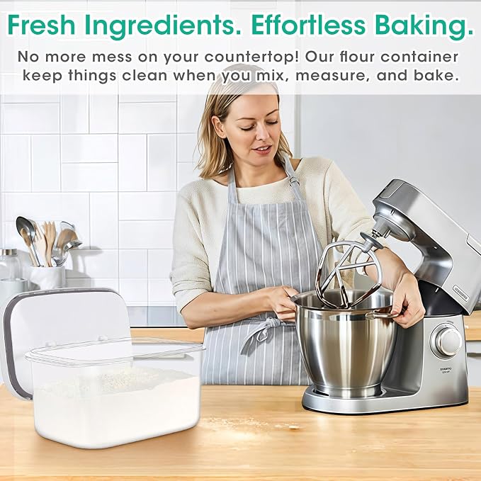 Large Bread Box with Easy-Carrying Handles for Kitchen Countertop, 6.5 Qt Rice Flour Container with Pop Up Lid & Hanging Hooks for Cleaner Use, Airtight Food Storage Bin for Kitchen Organization - Image 7