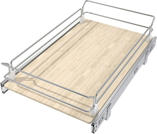 Pull Out Cabinet Organizer 14.45" W X 22" D, Wood & Chromed | Full Slide Out Drawers For Kitchen Cabinets, Cabinets Capacity Heavy Duty Caddy, Cabinet Pullout Shelves , Pantry Storage by STORKING