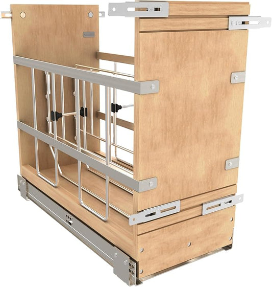 Rev-A-Shelf 8" Pullout Wooden Bakeware Organizer Shelf for Kitchen Cabinets, Pots and Pans Wire Storage Rack w/ Soft-Close Slides, 447-BCSC-8C by Rev-A-Shelf