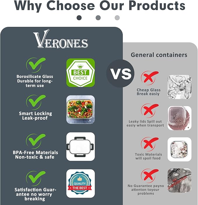 VERONES 30 Pieces Glass Food Storage Containers Set with Lids, White | Stackable Glass Meal Prep Containers Set with Lids, Airtight Lunch Containers, for Microwave, Oven, Freezer & Dishwasher - Image 5