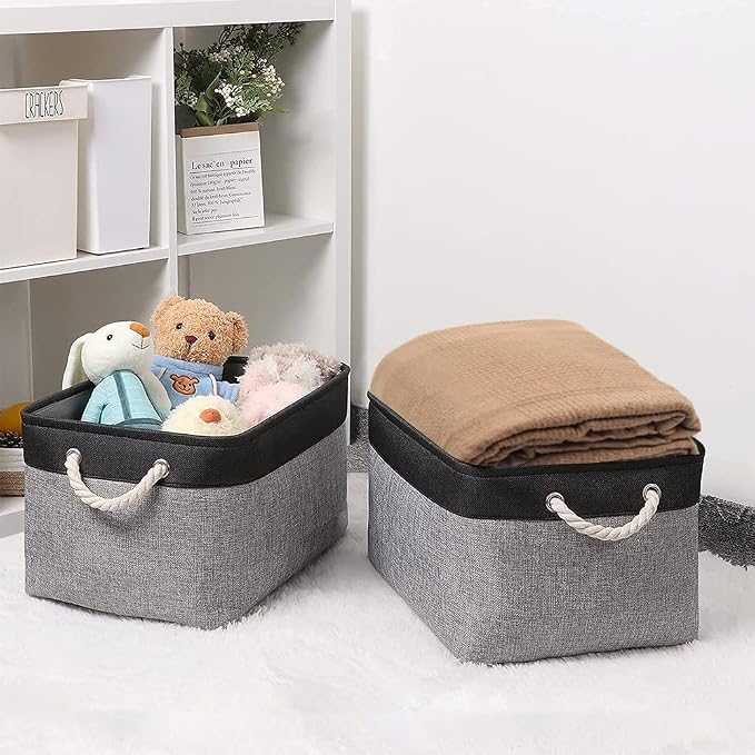 Organization and Storage Basket for Organizing - 17x14x10 inch Large 3 Pack Collapsible Storage Bin for Shelves, Fabric Basket for Gifts Empty Organizer Gift Closet (Black & Grey) - Image 3