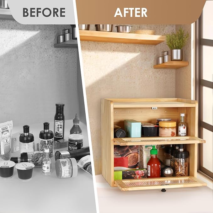 Sunhoo Bread Box for Kitchen Countertop Wooden Bread Storage Container Bin 2 Layer Breadbox Holder Large Capacity Keeper Vintage Farmhouse Food Organizer Pantry Shelf Acrylic Window（Wood color） - Image 6